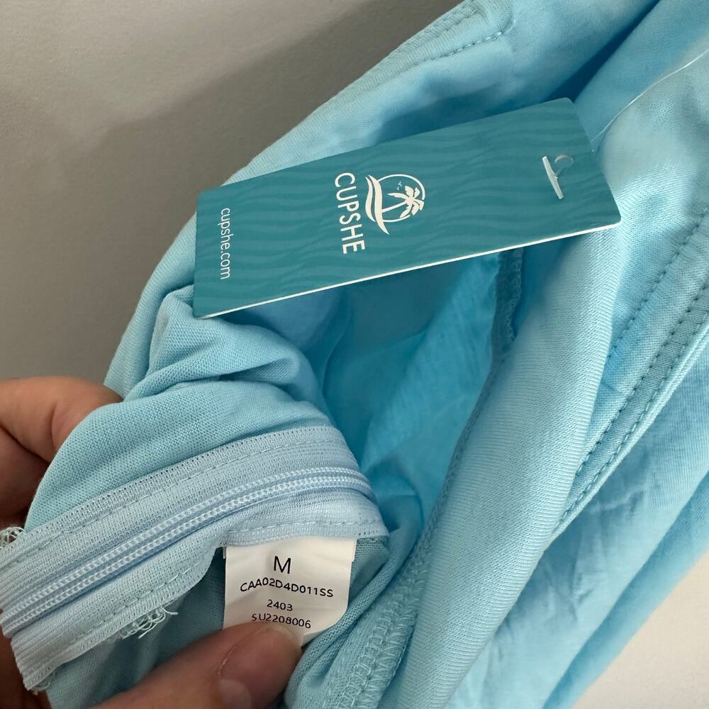 Cupshe Light Blue Pintuck Wide-leg Jersey Pants Medium NWT Boho Casual Vacation - Picture 7 of 13